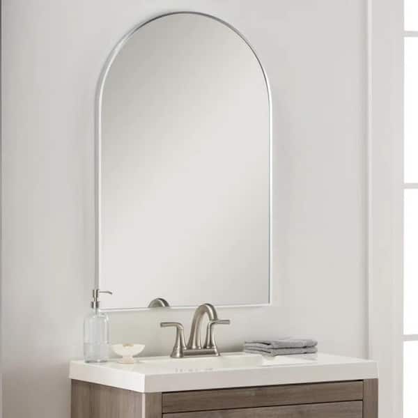 Unbranded 24 in. W x 36 in. H Arch Aluminium Framed Wall Bathroom Vanity Mirror in Silver