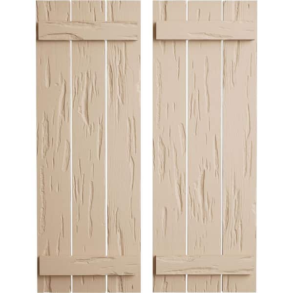 Ekena Millwork 17.5 in. x 34 in. Timberthane Polyurethane 3-Board Spaced Board-n-Batten Pecky Cypress Faux Wood Shutters Pair