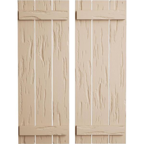 Ekena Millwork 17.5 in. x 54 in. Timberthane Polyurethane 3-Board Spaced Board-n-Batten Pecky Cypress Faux Wood Shutters Pair