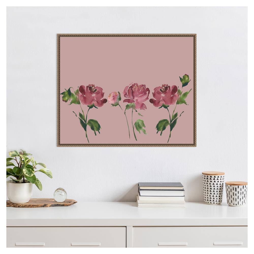 Mauve Peonies Beaded Bronze Framed Canvas Wall Art