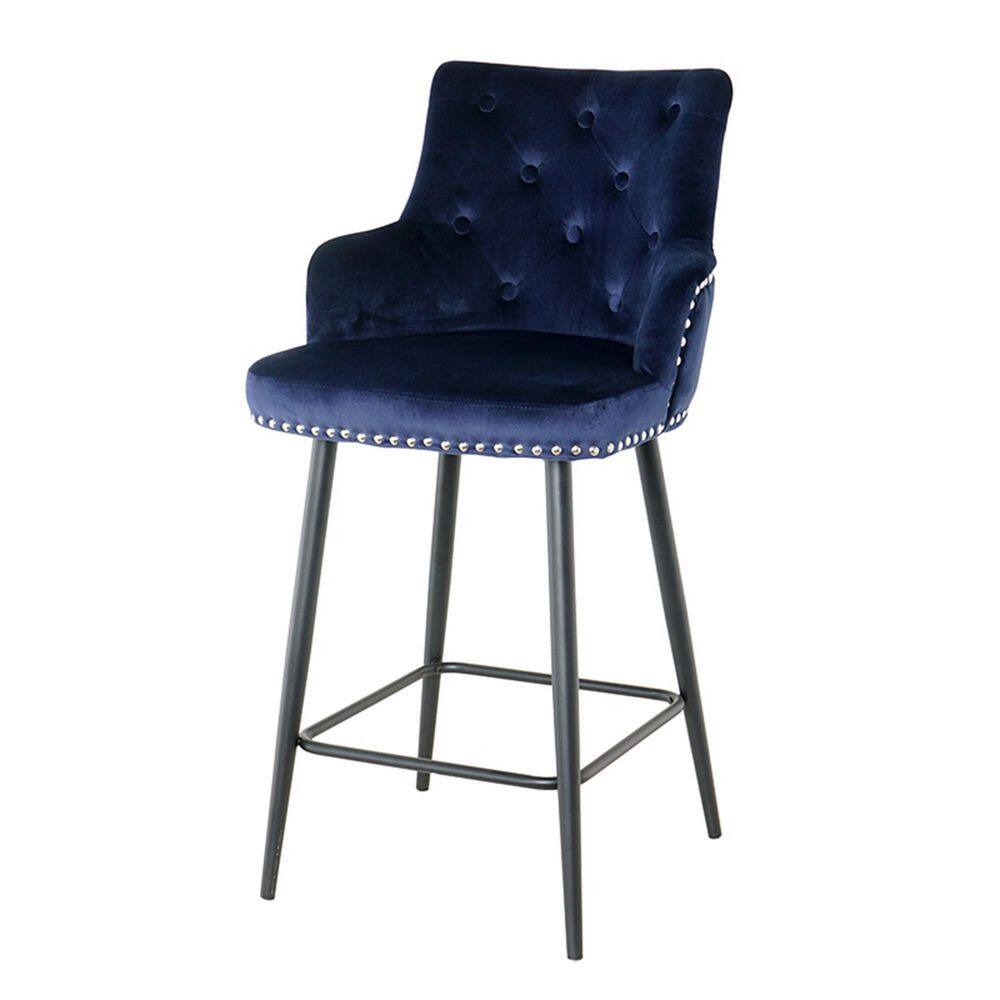 URTR Stylish 39.76 in. H Dark Blue Low Tufted Back Metal Bar Stools
