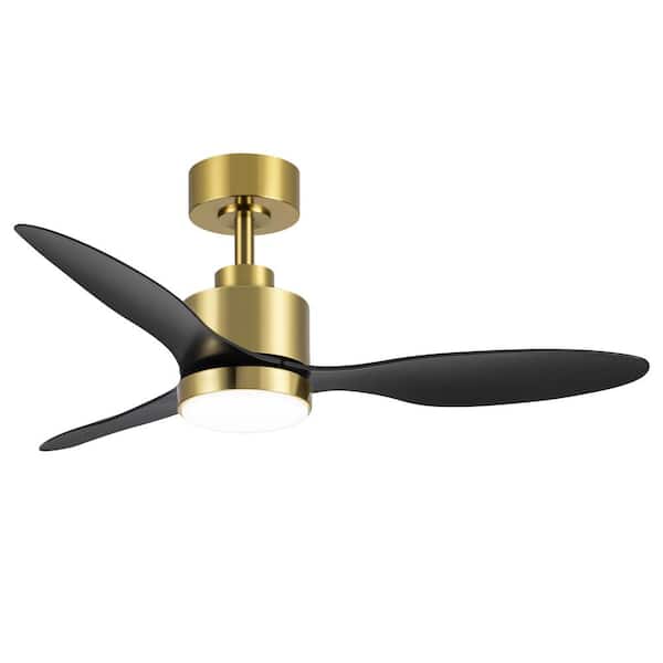Breezary Sawyer 42 in. Indoor Gold Ceiling Fan with Integrated LED Light, Black Blade and Remote Control Included