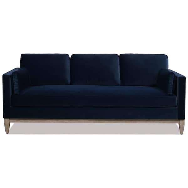 Knox 84 in. Pillow Square Arm Modern Farmhouse Performance Velvet Living Room Sofa Couch in Dark Navy Blue