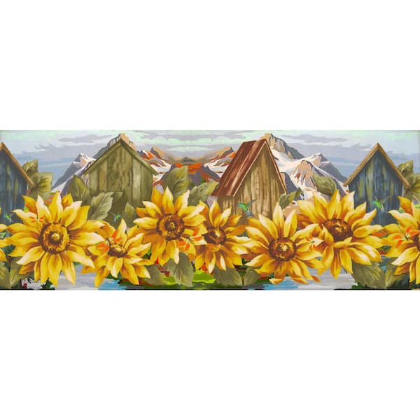 Dundee Deco Falkirk Dandy Yellow, Red Sunflowers, Dragonflies Nature Peel and Stick Wallpaper Border