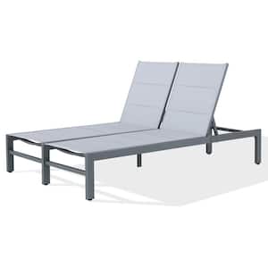 Gray Aluminum Outdoor Double Reclining Chaise Lounge with Quick-Drying Foam Padded