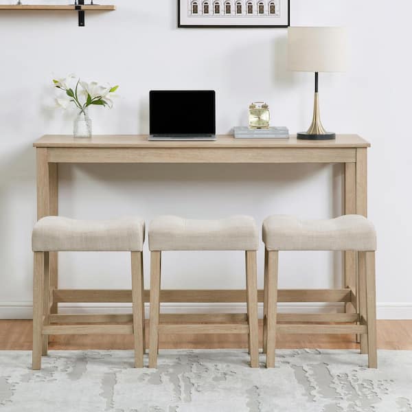 Eli 35.5 in. H Light Oak Rectangle Bar Table Seats 3 with Chairs
