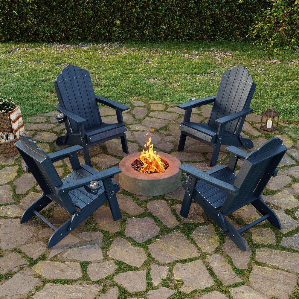 All-Weather Patio Folding Adirondack Chair HDPE Frame Lawn Chair with Slat Seat and Cup Holder,Navy Blue, Set of 4 price history on PriceWatchPro