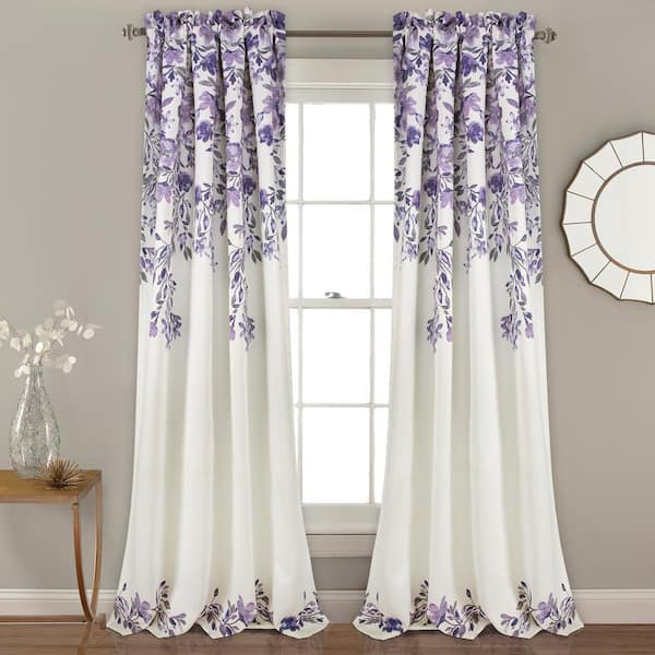 Lush Decor Purple/Gray Floral Rod Pocket Room Darkening Curtain ...