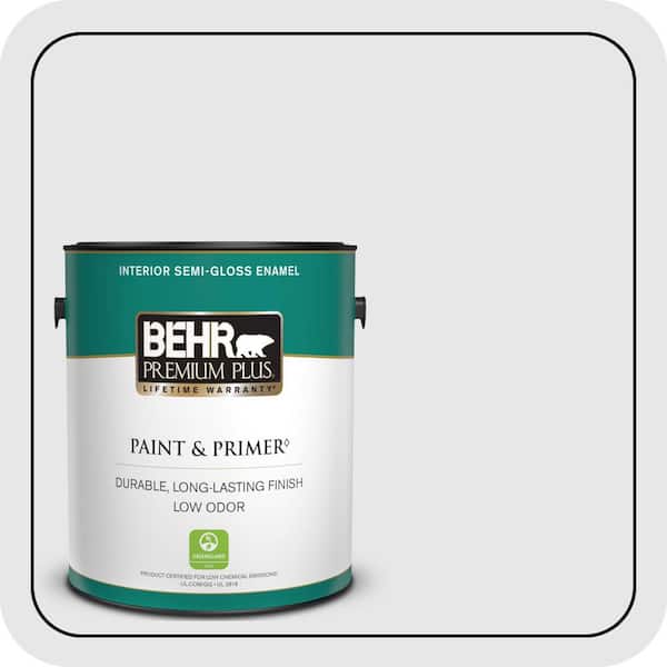 BEHR PREMIUM PLUS 1 gal. #PR-W09 Nimbus Cloud Semi-Gloss Enamel Low Odor Interior Paint & Primer