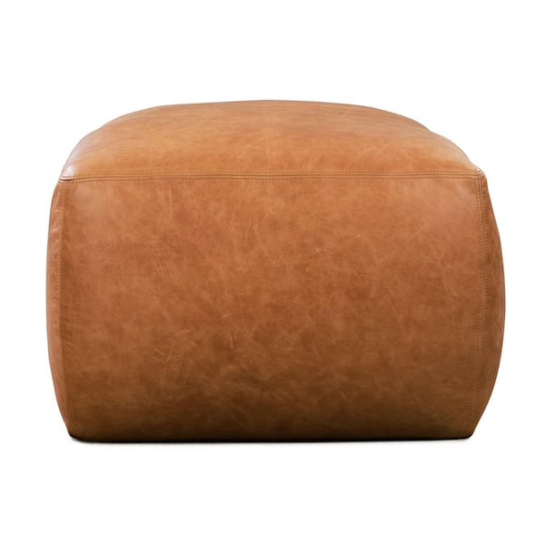 Denver Leather Rectangle Ottoman in Cognac Tan