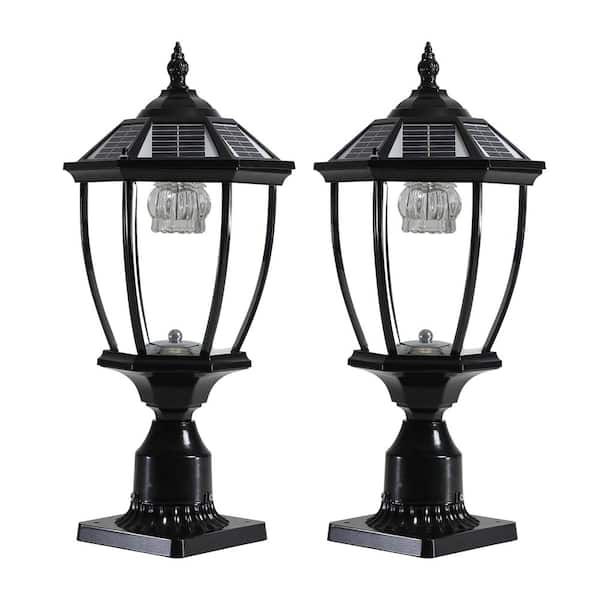 2-Light Black Aluminum Outdoor Weather Resistant Solar Post light Set With LED Light