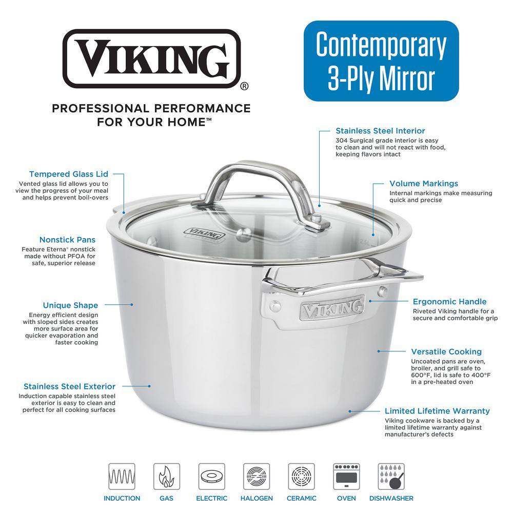 Viking 3-Ply Stainless Steel 7-Piece Cookware Set with Glass Lids