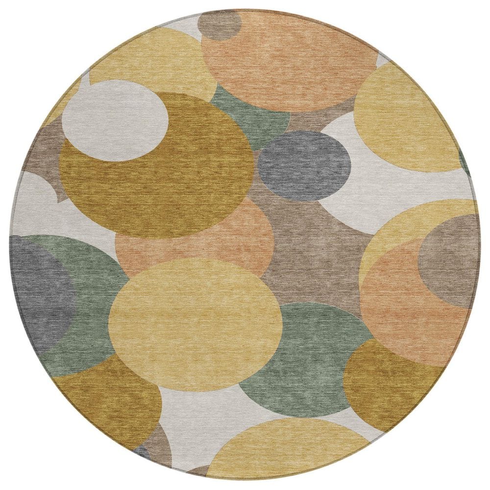 Chantille Machine Washable Indoor/Outdoor Abstract ACN2905 Gold 8 ft. x 8 ft. Round Rug price history on PriceWatchPro