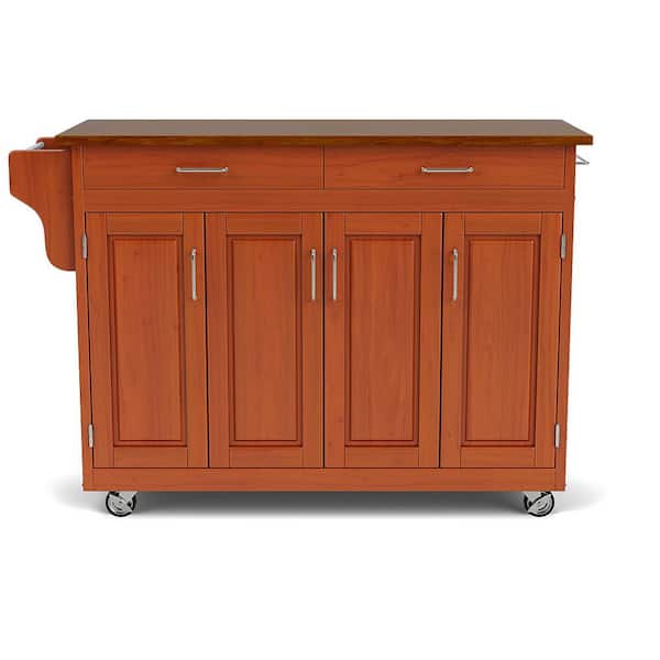 HOMESTYLES Create-a-Cart Warm Oak Kitchen Cart with Cherry Wood Top