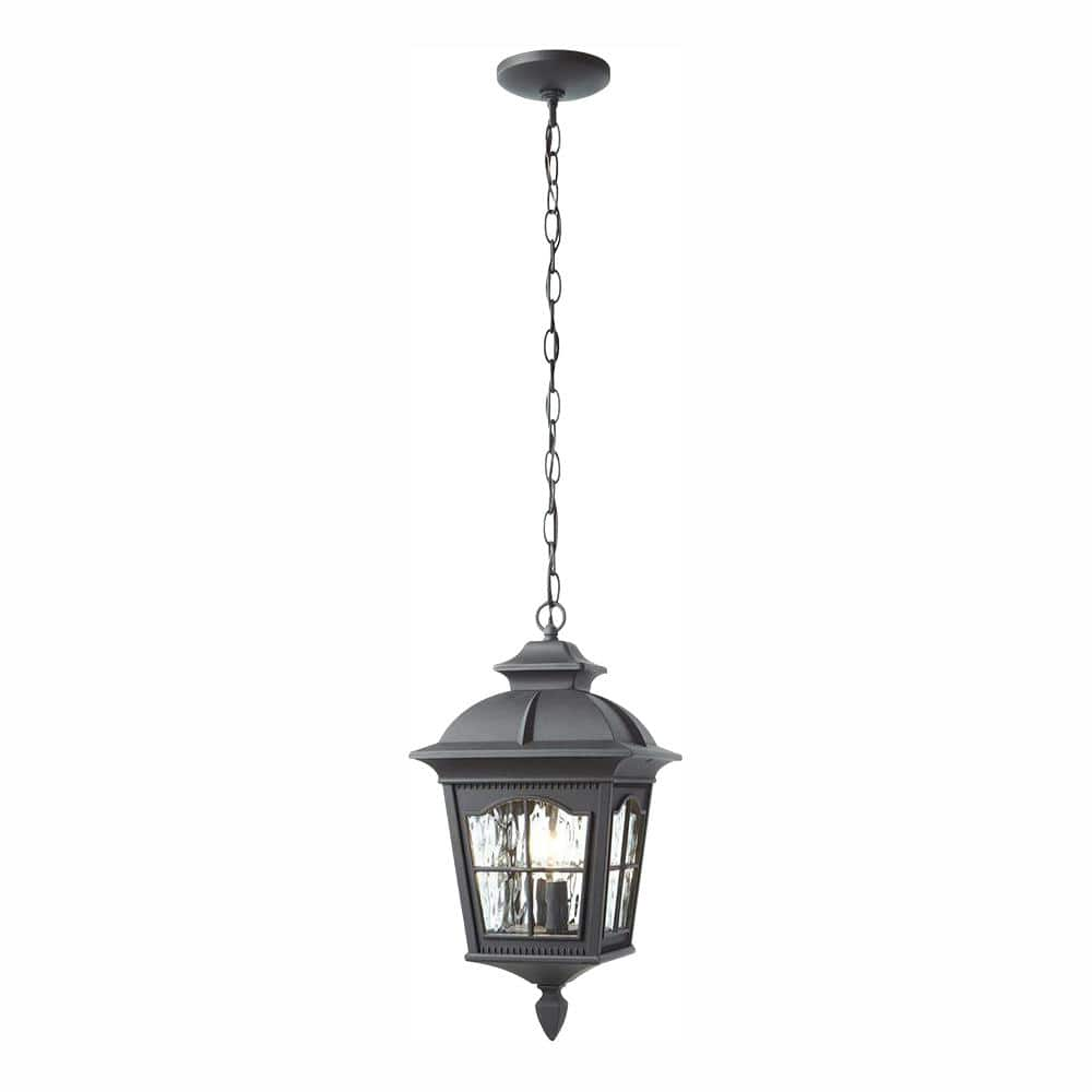 Home Decorators Collection Loridan Square 2-Light Black Outdoor Pendant Light Fixture with Clear Water Glass