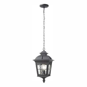 Loridan Square 2-Light Black Outdoor Pendant Light Fixture with Clear Water Glass