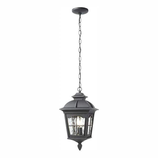 Home Decorators Collection Loridan Square 2-Light Black Outdoor Pendant Light Fixture with Clear Water Glass