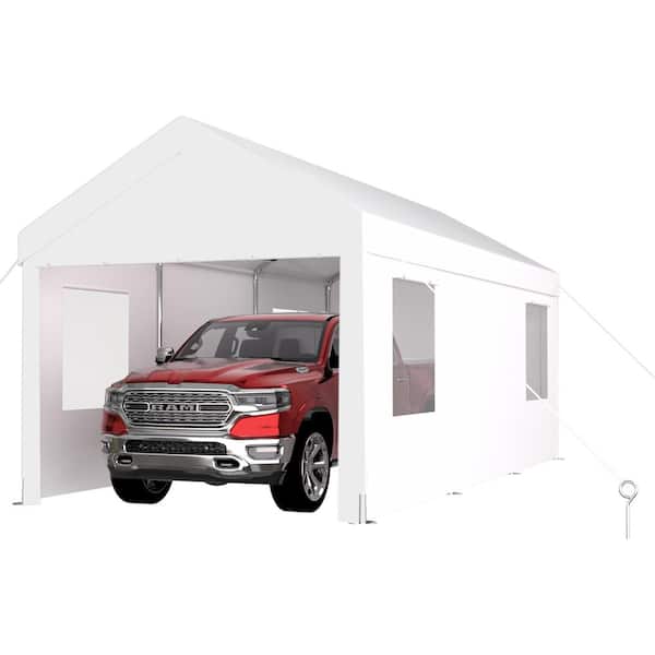 12 ft. x 20 ft. Portable Garage, Heavy Duty Car Port Canopy with 2 Roll-up Doors & 4 Ventilated Windows, White