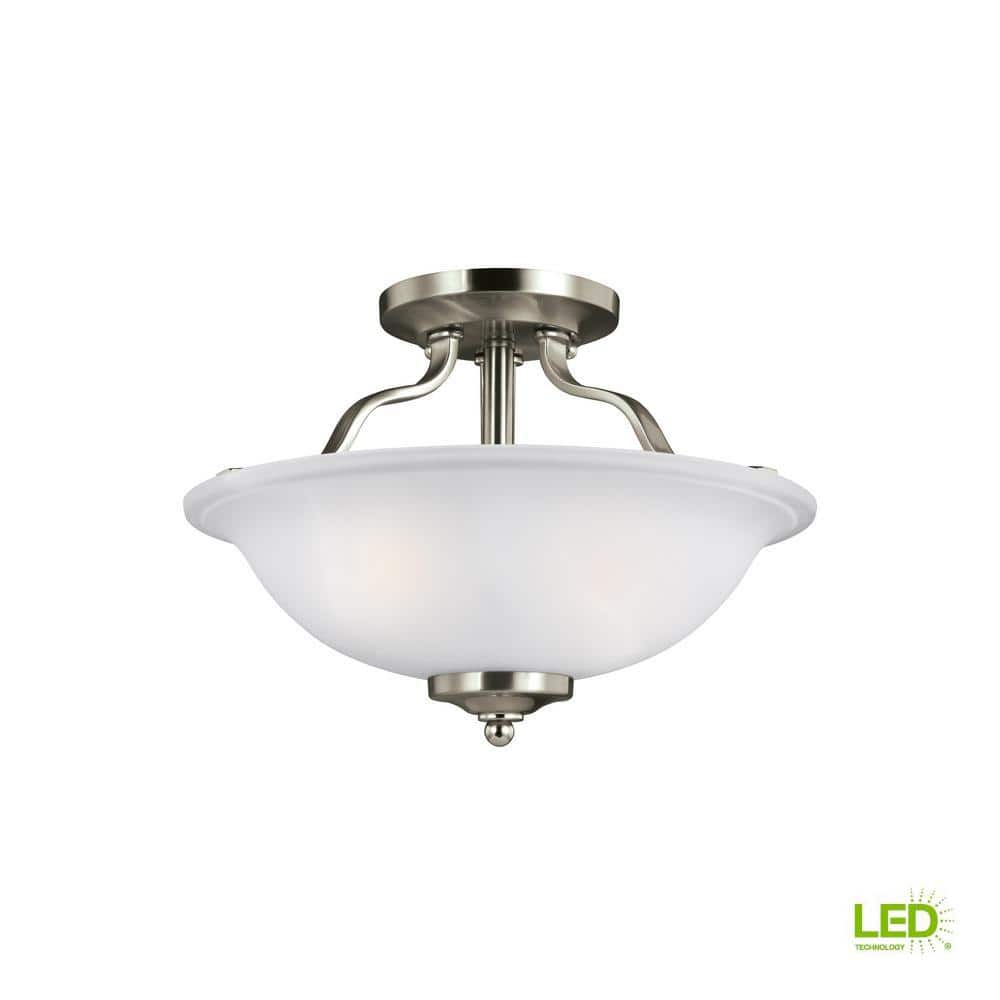 Emmons Brushed Nickel 13" LED Semi-Flush Mount with Satin Etched Glass