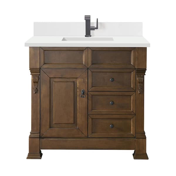 James Martin Vanities Brookfield 36.0 in. W x 23.5 in. D x 34.3 in. H Single Bathroom Vanity in Country Oak with White Zeus  Quartz Top