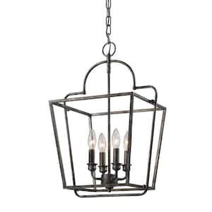 15 in. 4-Light Antique Silver Cage Pendant