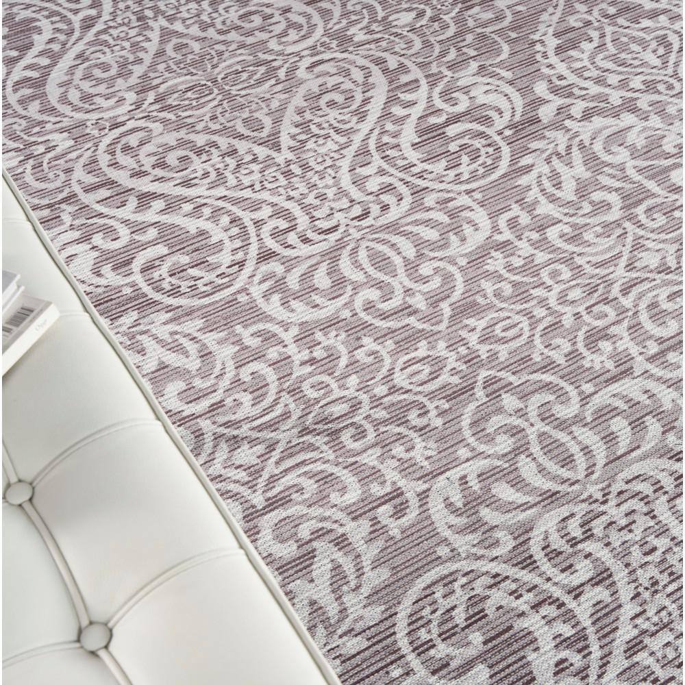 Stone Gray Damask Washable Chenille Area Rug 7'10" x 9'10"