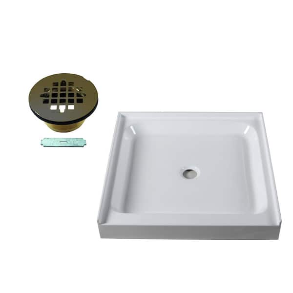 Westbrass 36 in. L x 36 in. W Single Threshold Alcove Shower Pan Base with Center Brass Drain in ORB