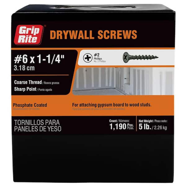 Grip-Rite #6 x 1-1/4 in. Philips Bugle-Head Coarse Thread Sharp (5 lb./pack)