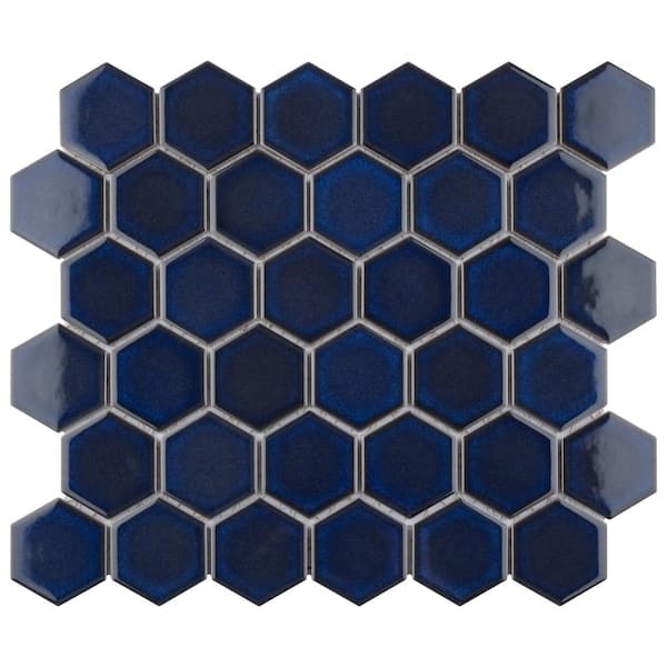 Merola Tile Tribeca 2 in. Hex Glossy Cobalt 11-1/8 in. x 12-5/8 in. Porcelain Mosaic Tile (10.0 sq. ft./Case)