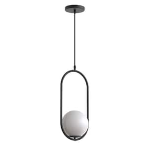 1-Light Modern Black Oval Pendant Light with Globe Shade