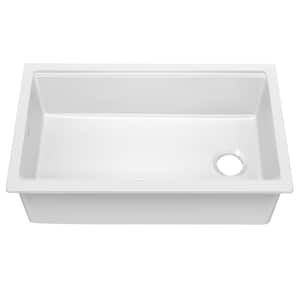 Turino Gloss White Fireclay 33 in. Single Bowl Drop-In/Undermount Workstation Kitchen Sink