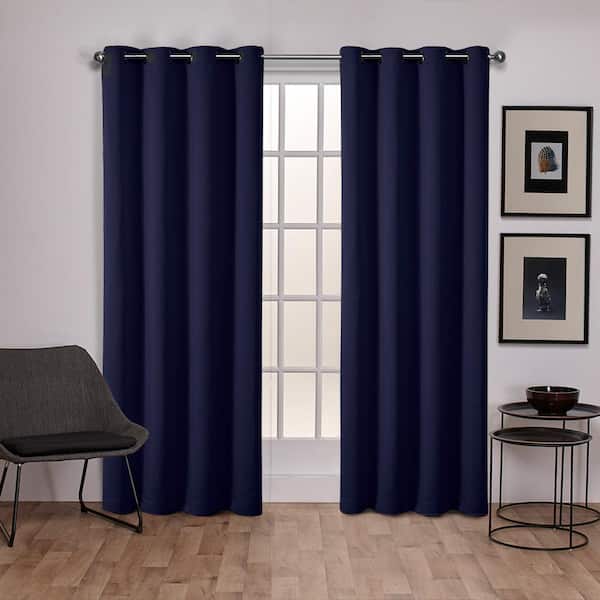 EXCLUSIVE HOME Sateen Peacoat Blue Solid Woven Room Darkening Grommet Top Curtain, 52 in. W x 96 in. L (Set of 2)