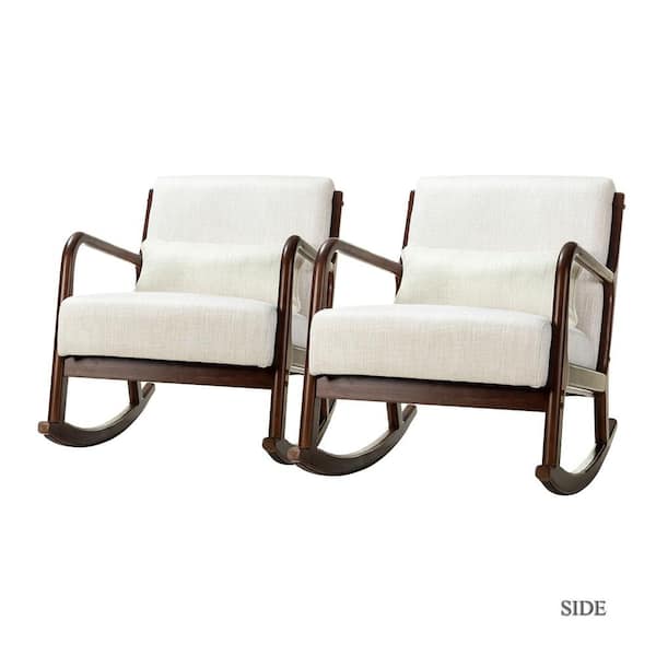 JAYDEN CREATION Cecilia Ivory Rocking Chair with with a Lumbar Pillow (Set of 2)