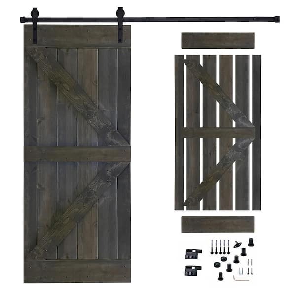 Akicon 30 in. x 84 in. Espresso Painted Wood Sliding Door with Hardware Kit, Pre-Drilled Ready to Assemble