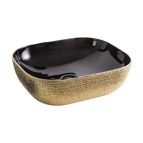 Whitehaus Collection Isabella Plus Collection Rectangular Above Mount  Vessel Sink in Black and Gold