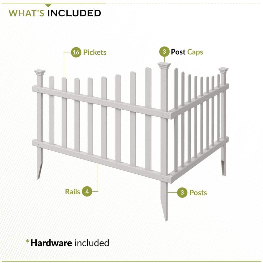 Ashley White Vinyl Scallop Corner Fence Panels, 2.5-ft x 3-ft