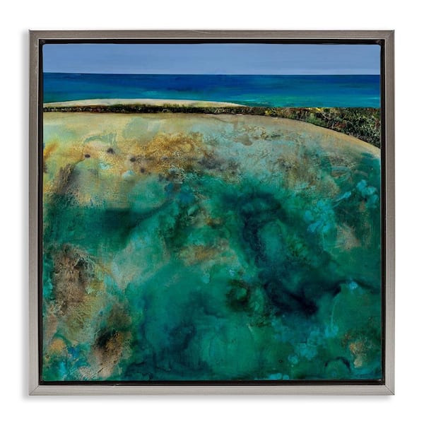 Stupell Industries Beachy Maritime Landscape by Ngo Gray Floater Frame Abstract Graphic Art Print 18 in. x 18 in.
