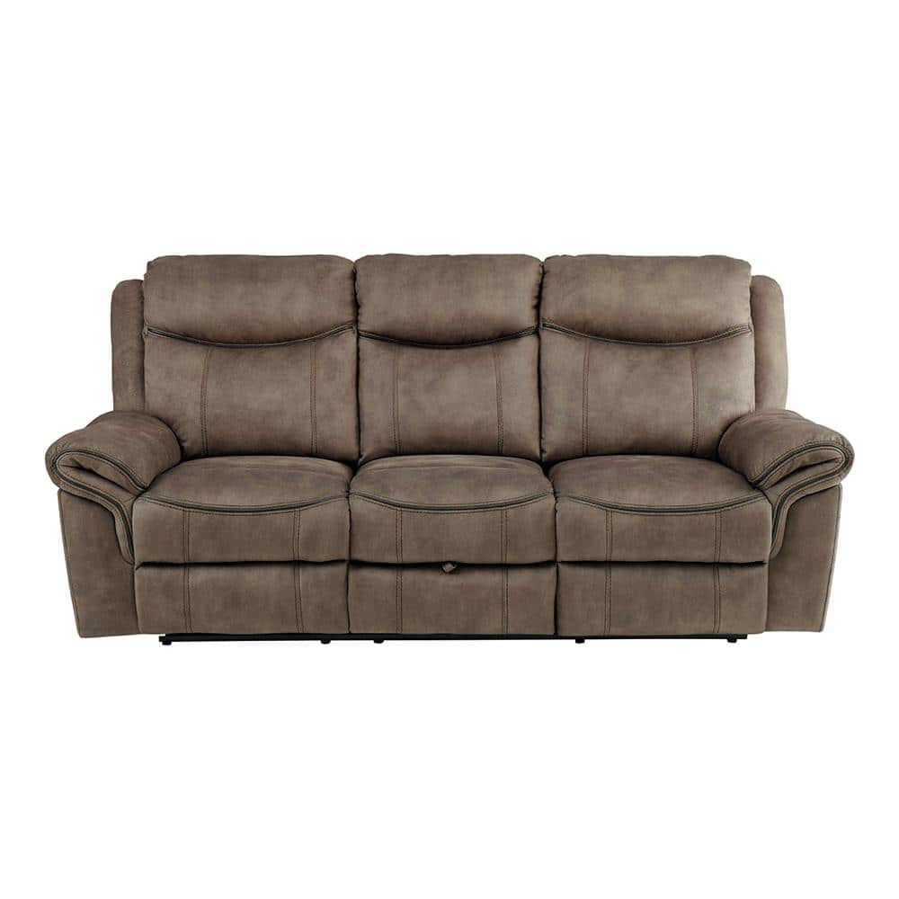 Brown Faux Leather Reclining Sofa with Storage and Cup Holders