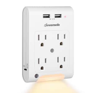 4-Outlet Wall Adapter with Night Light, Outlet Extender with 2 USB Ports(3.1A Total), 1080 Joules Surge Protector, White