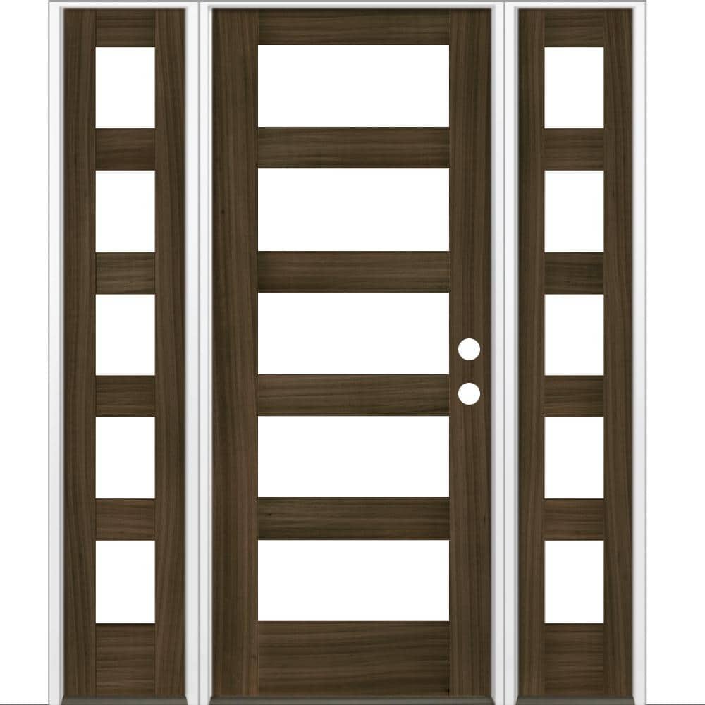 64 in. x 80 in. Modern Hemlock Left-Hand/Inswing 5-Lite Clear Glass Black Stain Wood Prehung Front Door with Sidelites price history on PriceWatchPro