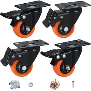4-Piece 2 in. Heavy Duty Orange Polyurethane Caster Wheels with Brake for Furniture and Workbench