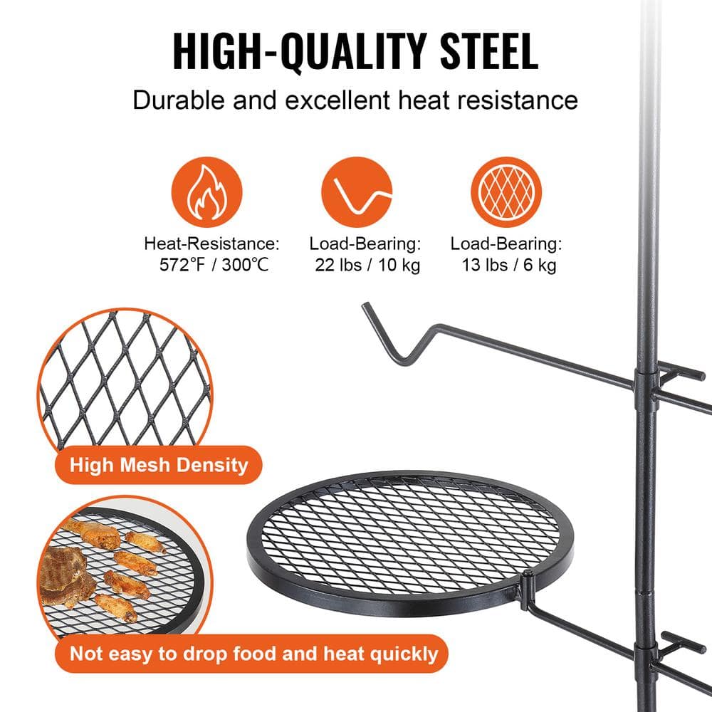 14-Inch Round Black Stainless Steel Swivel Campfire Grill