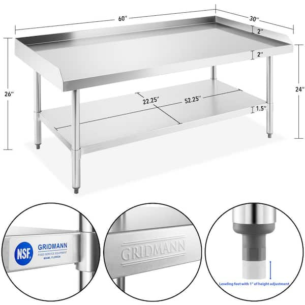 GRIDMANN 24 W x 30 L Stainless Steel Work Table with Undershelf and  Caster Wheels