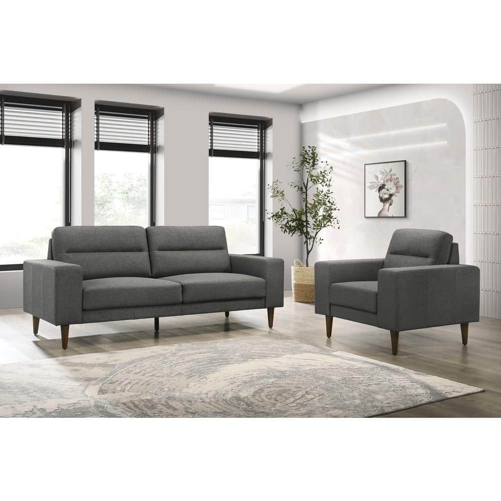 Vale 2-Piece Gray Polyester Fabric Sofa and Chair Set
