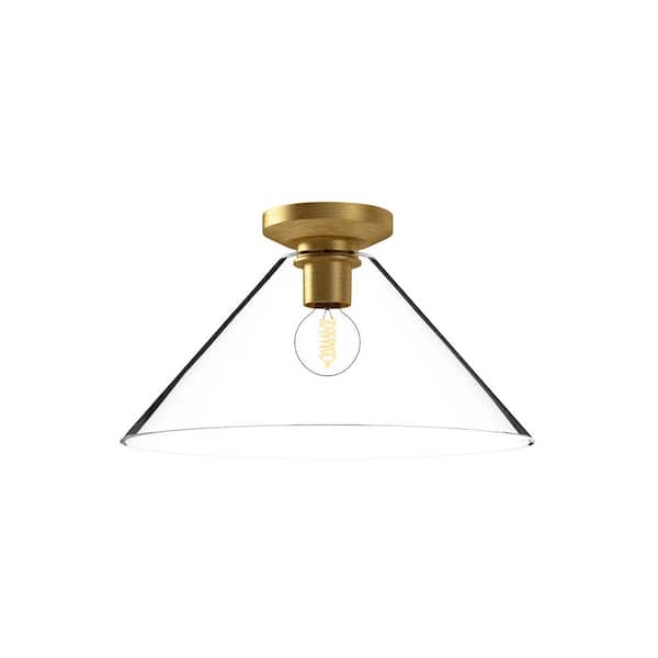 ALORA MOOD Salem 14 in. 1 Light 60-Watt Brushed Gold/Clear Glass Flush Mount