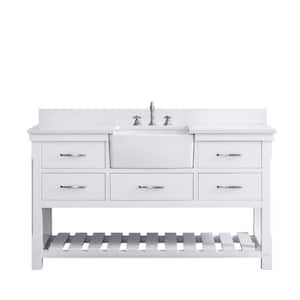 Wesley 60 in. W x 22 in. D Bath Vanity in White with Engineered Stone Vanity Top in Ariston White with White Sink
