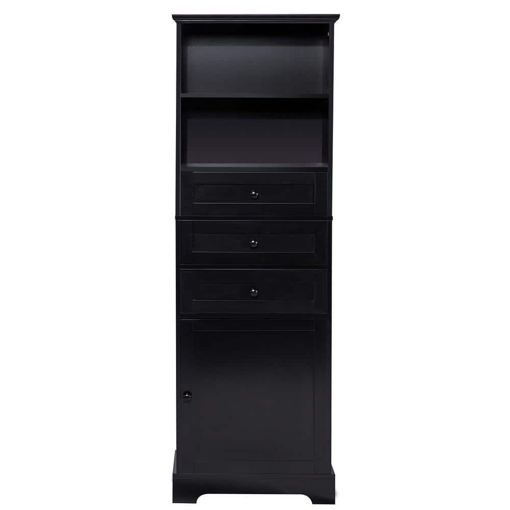 22 in. W x 10.03 in. D x 67.3 in. H Black Linen Cabinet with 3 Drawers and 