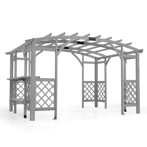 10 ft. W x 14 ft. L Gray Wood Freestanding Pergola, Wooden Grape Trellis for Backyard, Garden and Patio