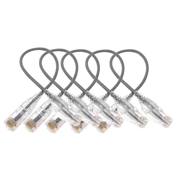 Micro Connectors, Inc 1 ft. 28 AWG Ultra Slim CAT 6-Patch Cables, Gray (5 per Box)