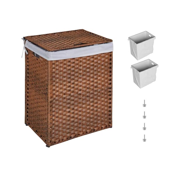 Unbranded 26.4 Gal. Brown Rattan Deck Box Laundry Hamper with Lid and 2 Removable Bags